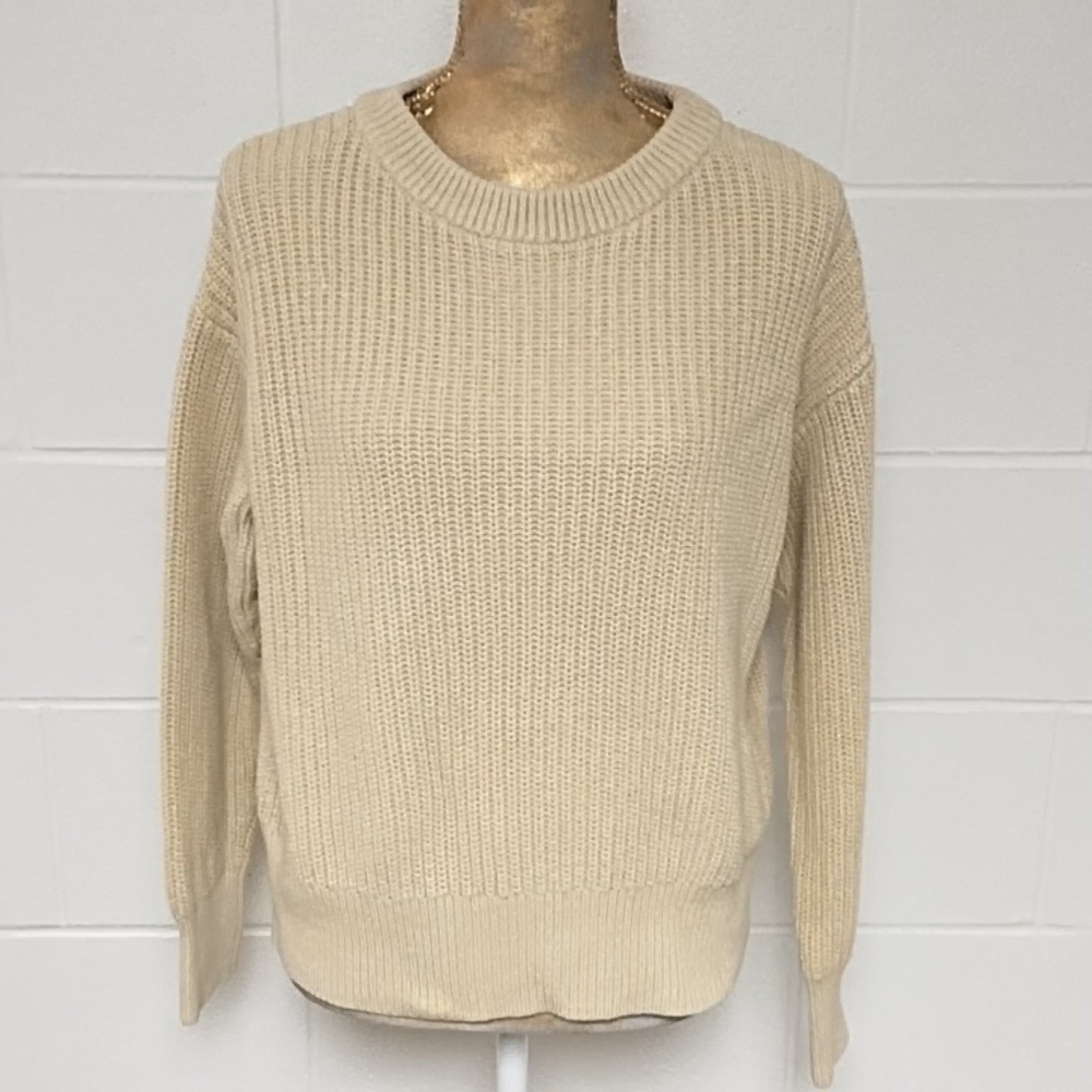 Yellow Pastels Natural 100% Cotton Crewneck Knit Sweater Oversized Small